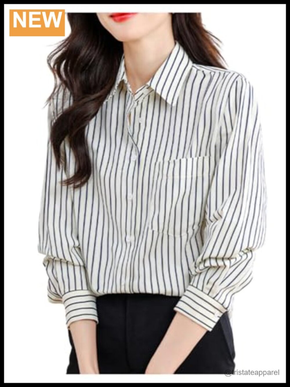 Striped Button Down Shirt Long Sleeve Collared Blouse Work Top